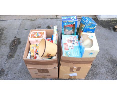 Collection of Smurf themed toys, models, games, puzzles etc. to include a Mega Blox set, alarm clock, lamp shade, DVD's, figu