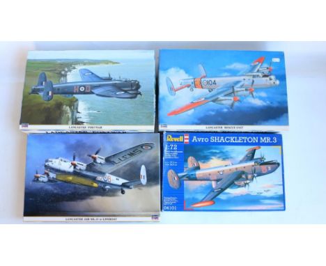 Four 1/72 scale post war themed plastic model kits to include 3x Hasegawa Search and Rescue Avro Lancasters ('Postwar' exampl