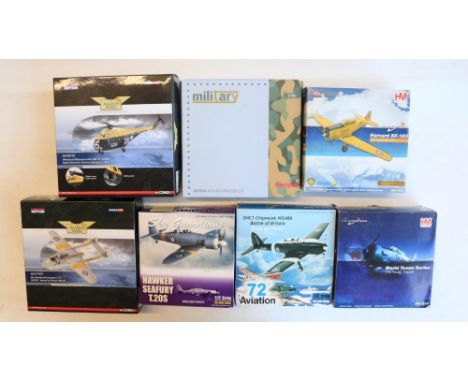 Seven 1/72 scale diecast military aircraft models, all RAF/RN themed to include Corgi limited edition AA39102 RN Westland Whi