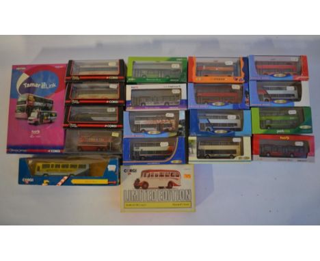 Nineteen boxed diecast bus models from Corgi and Creative Master to include limited editions, models mostly 1/76 scale, model
