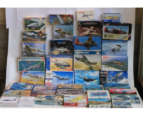 Collection of unstarted plastic and resin 1/72 scale post war themed aircraft models from Hasegawa, Sword, Italeri, Meng, Spe