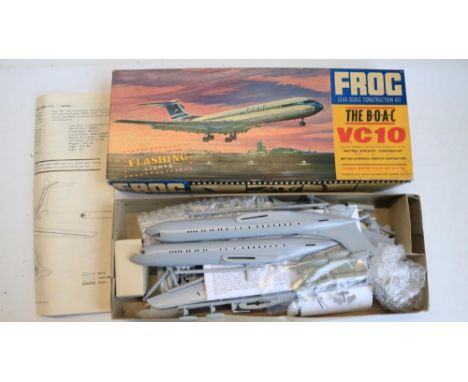 Rare Frog 1/144 scale BOAC VC-10 plastic model kit (started, no decals or stand but with light fitting), also included an Air