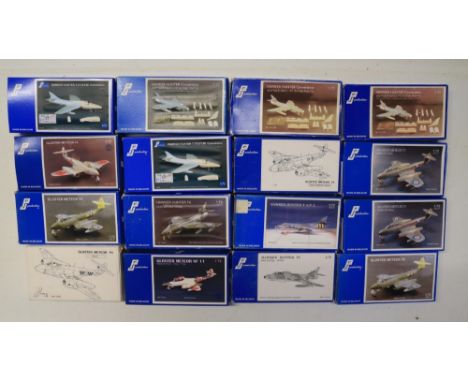 Sixteen 1/72 scale Hawker Hunter and Gloster Meteor resin model kits and conversion sets from PJ Productions, all boxes opene