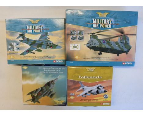 Four 1/72 scale limited edition RAF/RN aircraft models from Corgi Aviation Archive to include AA32411 BAe Harrier GR3 1969 (m