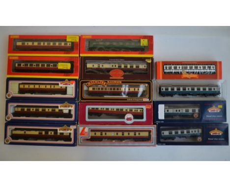 Fourteen boxed/partially boxed OO gauge passenger coaches from Hornby, Bachmann, Mainline and Dapol, models in excellent to m