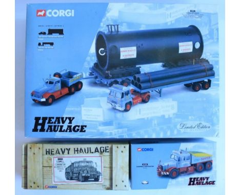 Three Corgi 1/50 scale limited edition diecast Heavy Haulage series truck models to include large load set 31014 Sunter Broth