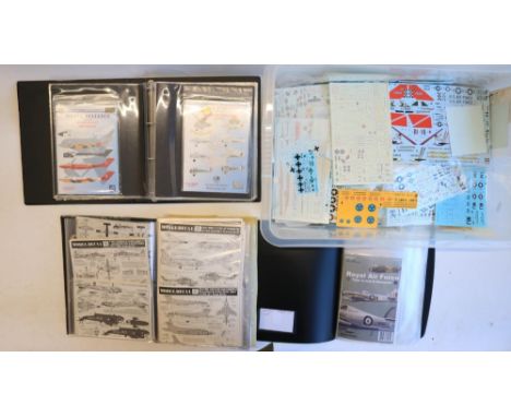 Extensive mixed collection of mostly 1/72 (and a quantity of 1/144) scale aftermarket model aircraft decals in 3x ring binder