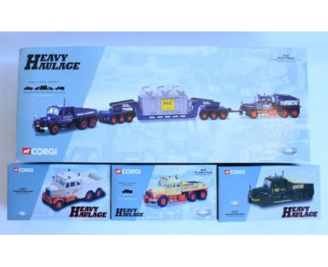 Four Corgi 1/50 scale limited edition diecast Heavy Haulage series truck models to include large load set 18007 Wrekin Roadwa
