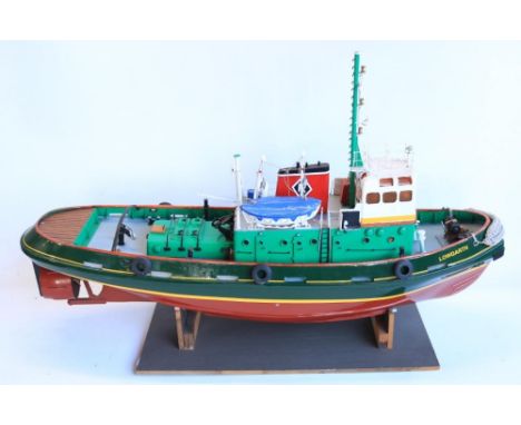 Large scale radio controlled tug model 'Lowgarth' fibre glass hull and upper superstructure, sound fitted, not tested, overal