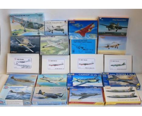 Twenty post war themed unbuilt 1/72 scale plastic model kits to include 4x S&M Canberra's, Xtrakit Simitar with an extra Czec