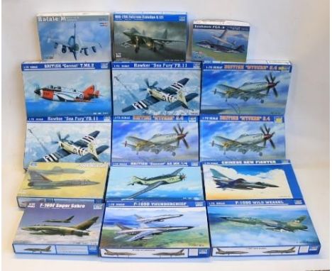 Fifteen 1/72 scale plastic model kits from Trumpeter and HobbyBoss, most missing decals, some with extra detailing sets (incl