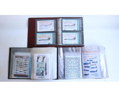 Extensive mixed collection of 1/72 scale model aircraft decals in 3x ring binders including many high quality aftermarket set