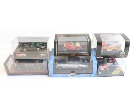 Six small scale diecast model vehicles to include 1/43 scale Heritage Racing 4006 Lotus 49B 'Gold Leaf' Graham Hill 1968 Mona