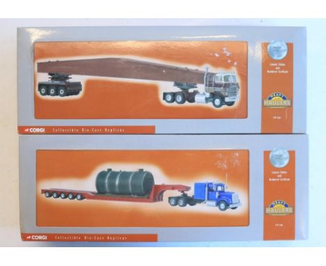 Two Corgi limited edition 1/50 scale diecast Premier Models Heavy Haulage truck sets to include US51401 International Transta