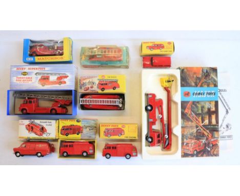 Collection of vintage boxed diecast fire engine models from Corgi and Dinky to include Dinky 276 Airport Fire Tender With Fla