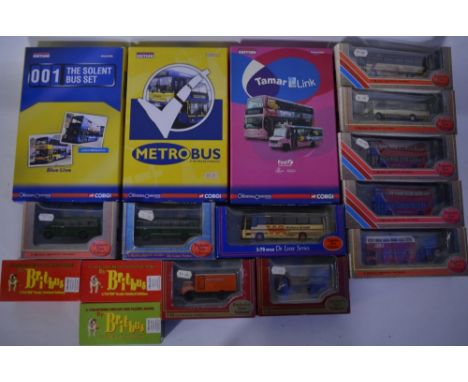 Sixteen boxed 1/76 scale diecast bus and truck models/model sets from Corgi, EFE and Britbus to include 3x 2 bus sets from Co