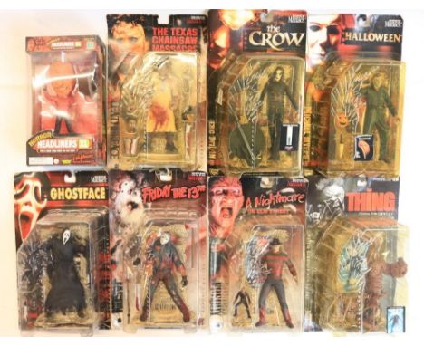 Collection of horror film themed figure models to include McFarlane Toys Movie Maniacs The Thing, Nightmare On Elm Street, Fr