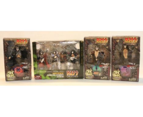 Four boxed Kiss themed figure sets to include a still sealed McFarlane Toys Special Boxed-Set Edition Kiss Creatures 4 figure