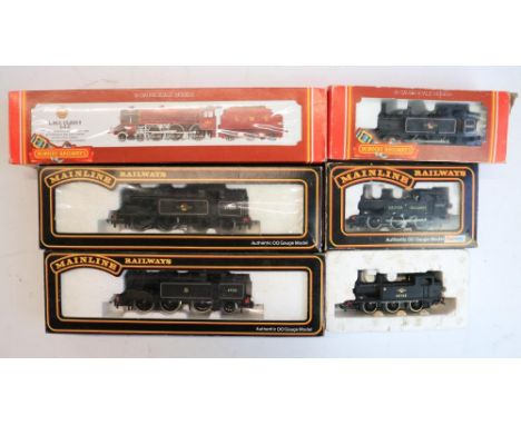 Six OO gauge electric steam locomotive models from Hornby and Mainline, all BR black livery to include a Hornby Class 5 (appe