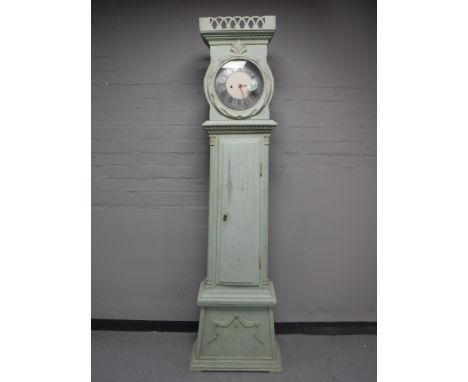 A continental painted longcase clock with pendulum and weights 