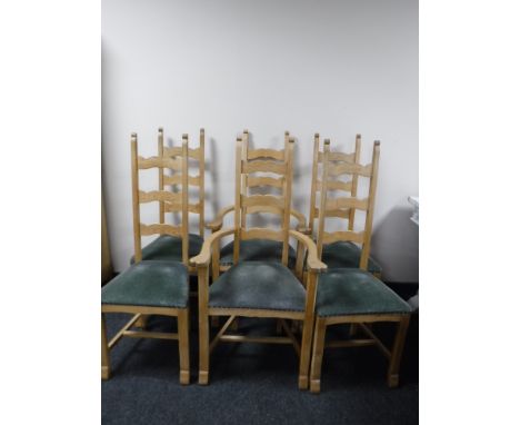 Set of six blonde oak ladder back chairs 