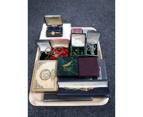 A tray of assorted fashion and costume jewellery, Sekonda & Timex watches, etc 