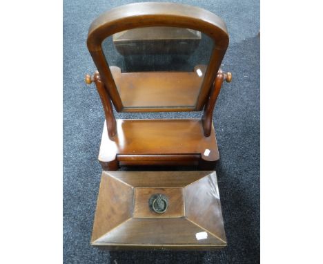 A Victorian mahogany dressing mirror and a Regency mahogany caddy  