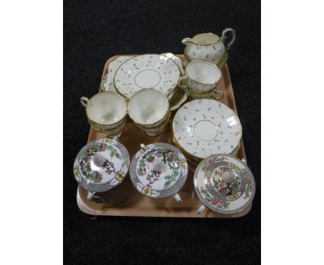 Twenty-one piece Copeland Grosvenor china tea service, three Aynsley lidded sugar basins 