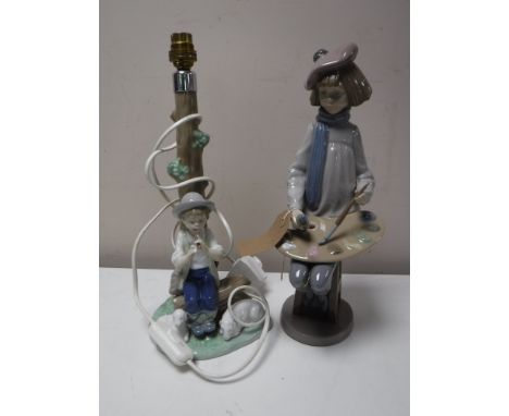 Two boxed Nao figures; The Artist and a lamp base decorated with a boy holding a flute 