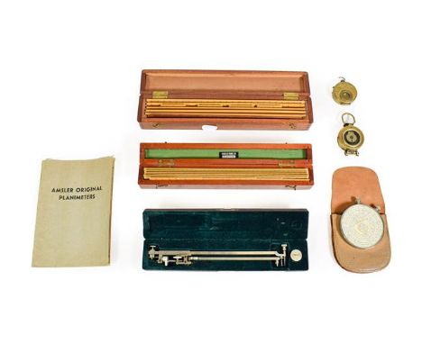Various Instruments two ruler sets one by A J S &amp; Co. the other MMS; Amsler Planimeter with instructions; Fowler's Twelve