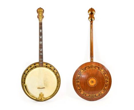 Wm L Lange Artist Professional Super Paramount Four String Banjo 11'' head, 19 frets, 24 lugs, rim stamped 'Patens Pending 24