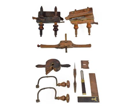 Various Woodworking Tools including two plough planes, router plane, two braces and a few other items 