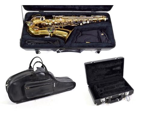 Saxophone Eb Alto 'The Buescher Elkhard Ind.' lacquered body with silver coloured keys, serial no.102086, also stamped 'Low P