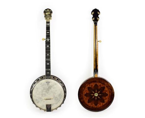 Clifford Paragon Five String Banjo 11'' head, 22 frets, 22 lugs, removable concave resonator with marquetry floral pattern, d