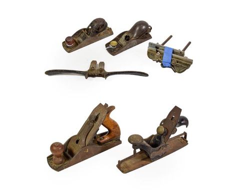 Wooden Planes including Stanley Compass, Acorn No.4 1/2 Smoothing, Side Rabbit marked Preston, Plough and two other plans (6)