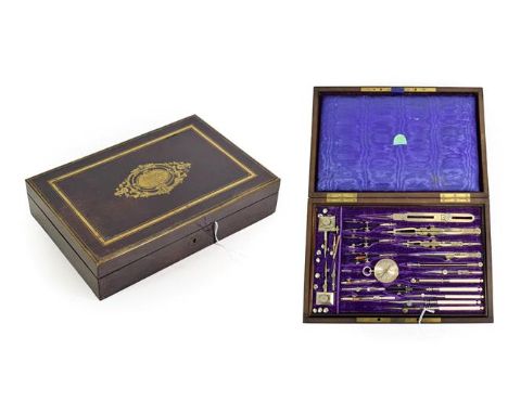 J Franks Opticians (Manchester) Drawing Set with two layers containing ivory rules: folding, protractor with inch scales and 