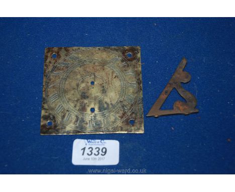 A Brass Sundial, a/f, probably early 19th c. marked IIII ground to VIII
