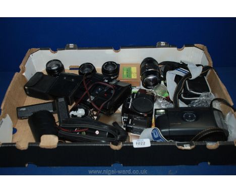 A box of Cameras including Polaroid vision, Chinon lens etc.