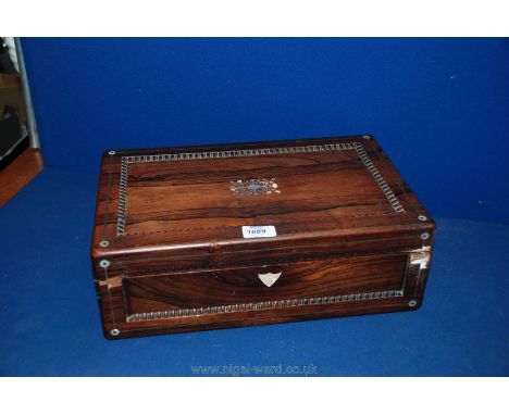 A Rosewood Writing Slope with mother of pearl inlay, for restoration
