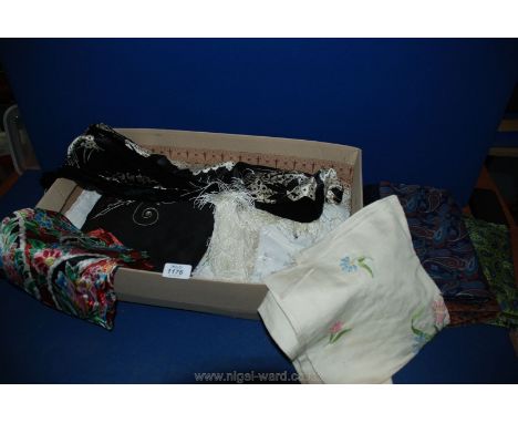 A quantity of vintage Gent's Silk Scarves and Linens, etc.