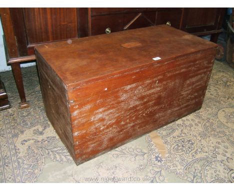 A Camphor wood Linen Trunk, of plank and dove tail construction with brass hinges and lock m. 36" wide x 17 3/4" high x 17 3/