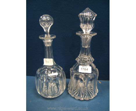 A Thumb Cut Crystal Decanter T/W a Bell Shaped Crystal Decanter a/f.