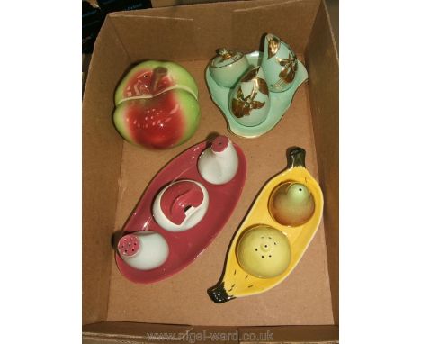 Four sets 1950/60's Cruets, three being Carlton ware and one Royal Winton.