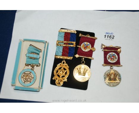 Four Sackville Lodge Masonic Medals, one dated 1876 being silver and enamel, two others silver and jeweled.