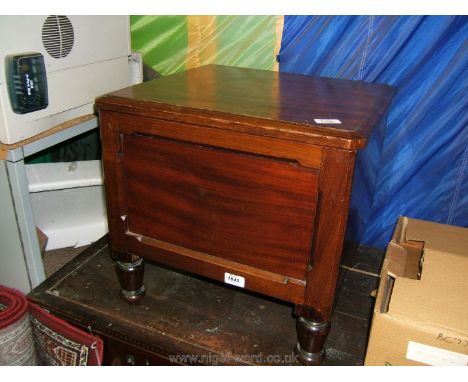 A converted Victorian Mahogany Commode, having lift-up lid opening to reveal wall-papered compartment, single panel front, in