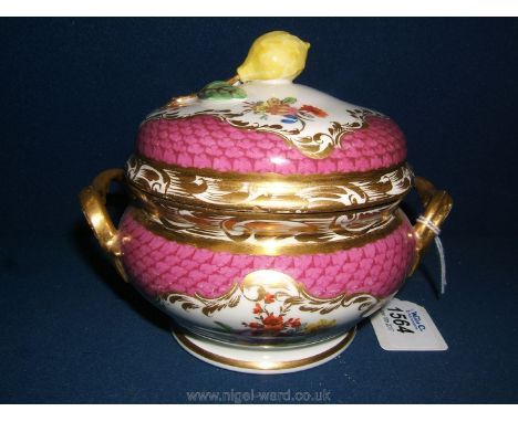 A fine and attractive early Vienna covered sucrier, third quarter of the 18th century, painted with flowers within pink diape