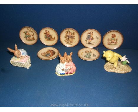 Royal Doulton Bunnykins Figures of Baby Bunnykins and Bunnykins Storytime, Seven Goebel miniature Plates and Royal Doulton Po