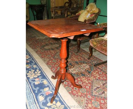 A 19th c. Mahogany occasional Tripod Table, having square moulded top with recessed corners, on turned pedestal base on three