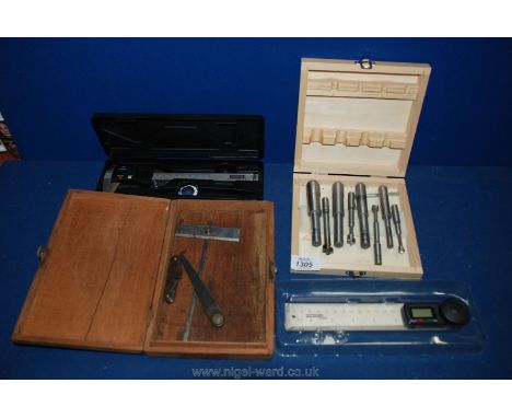 A Powerfix Digital angle finder, a Powerfix electronic Digital Caliper, box of Circular cutting tools, etc.
