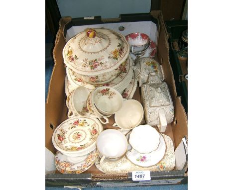 A quantity of china including Ridgways 'Lynton' pattern part dinner/tea service, Empire Ivory Teapot, sandwich plate, etc.